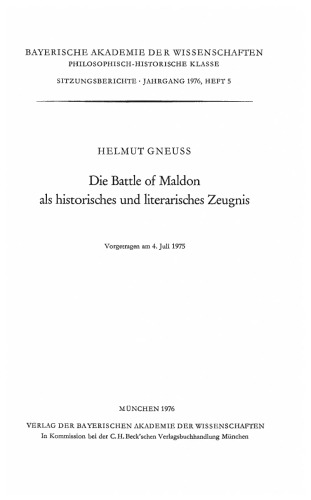 Die Battle of Maldon als historisches und literarisches Zeugnis