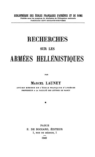 Recherches sur les armées hellénistiques