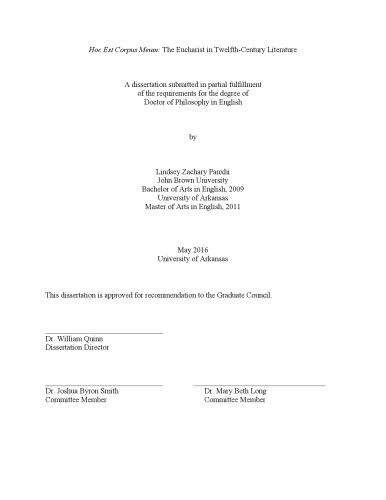 Hoc Est Corpus Meum: The Eucharist in Twelfth-Century Literature