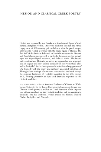 Hesiod and Classical Greek Poetry: Reception and Transformation in the Fifth Century BCE