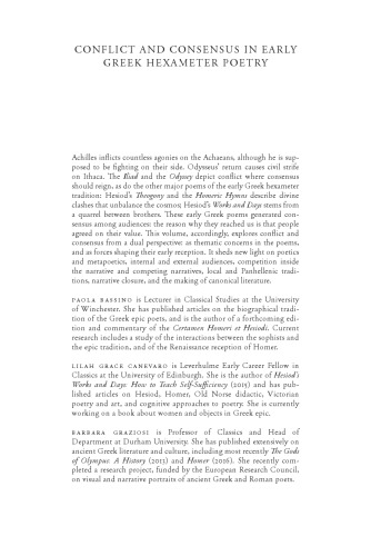Conflict and Consensus in Early Greek Hexameter Poetry
