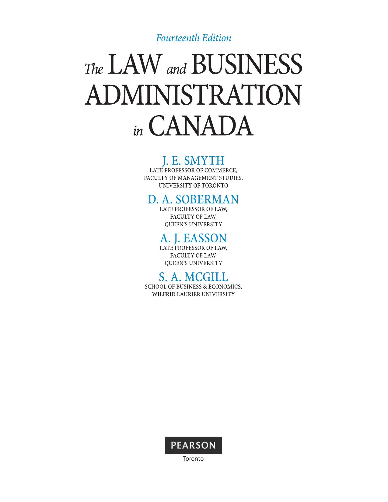 The Law and Business Administration in Canada