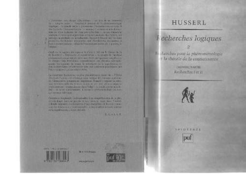 Recherches Logiques 2.1. Recherche Logique I et II - Recherches pour la phénoménologie et la théorie de la connaissance