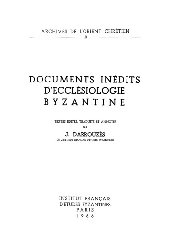 Documents inédits d’ecclésiologie byzantine