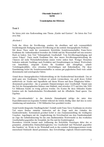 Oberstufe Deutsch C1 : Test- und Übungsbuch mit CD - Transkripte