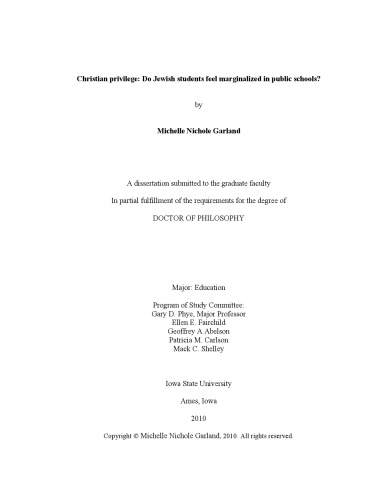 Christian privilege: Do Jewish students feel marginalized in public schools? [diss.]