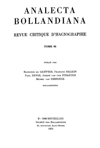 Analecta Bollandiana. Revue critique d’hagiographie