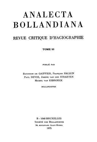 Analecta Bollandiana. Revue critique d’hagiographie