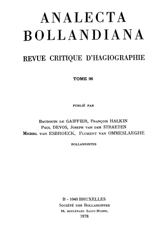 Analecta Bollandiana. Revue critique d’hagiographie