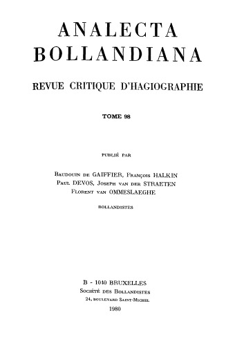 Analecta Bollandiana. Revue critique d’hagiographie