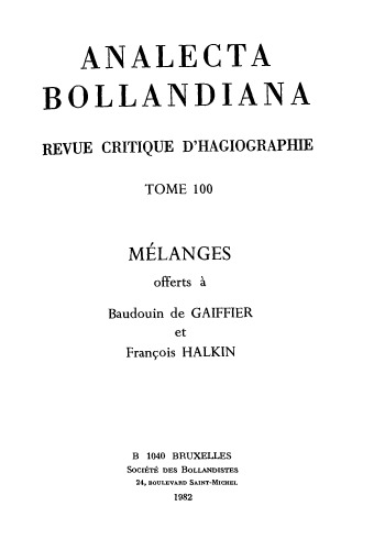 Analecta Bollandiana. Revue critique d’hagiographie