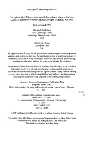 Belief and Meaning: The Unity and Locality of Mental Content