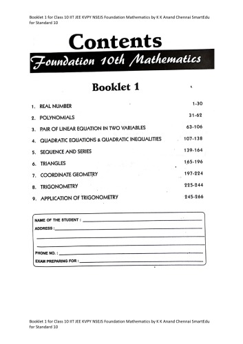 Booklet 1 for Class 10