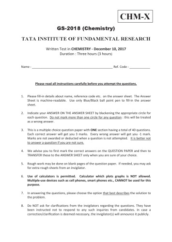 TIFR Papers Chemistry