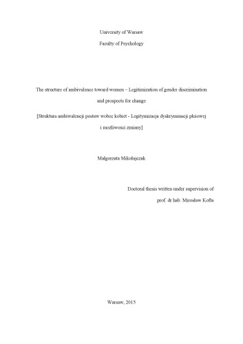 The structure of ambivalence toward women : Legitimization of gender discrimination and prospects for change [PhD Thesis]