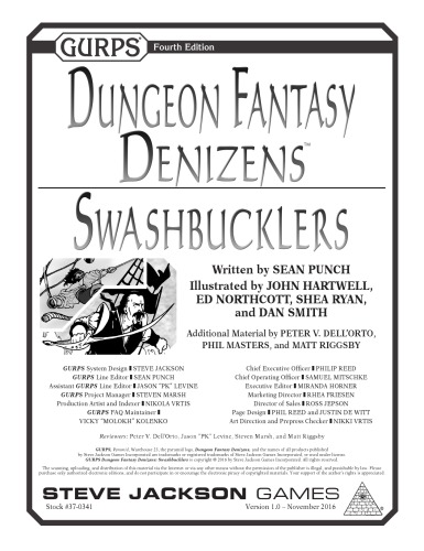 GURPS 4th edition. Dungeon Fantasy Denizens: Swashbucklers