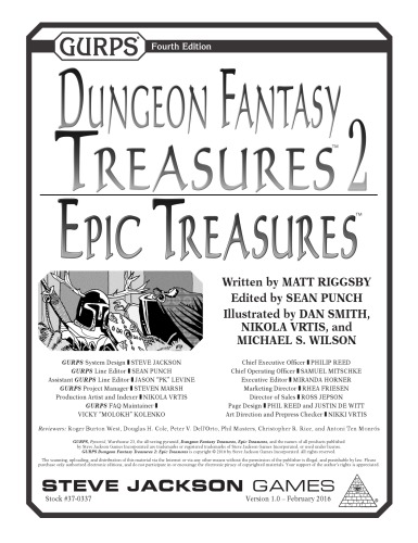 GURPS 4th edition. Dungeon Fantasy Treasures 2: Epic Treasures