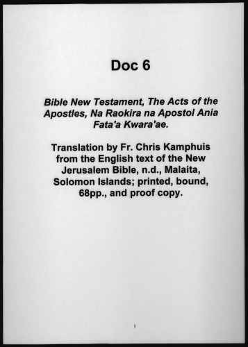 Bible. New Testament. The Acts of the Apostles. Na Raoakira na Apostol. The book of Revelation. Na kekereaʼa ni sae-faataiʼanga