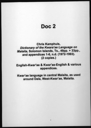 Dictionary of the Kwaraʼae language on Malaita, Solomon Islands