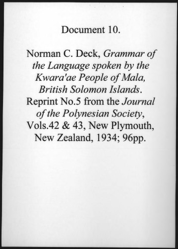 Grammar of the Language spoken by the Kwaraʼae People of Mala, British Solomon Islands