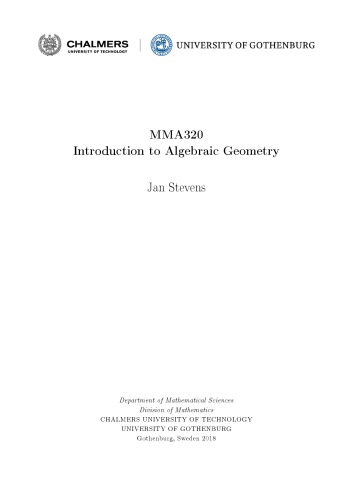 MMA320 Introduction to Algebraic Geometry