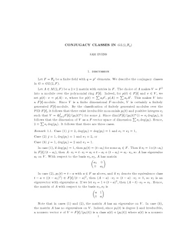 Conjugacy classes in GL2Fq