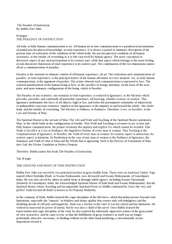 The Paradox of Instruction: An Introduction to the Esoteric Spiritual Teaching of Bubba Free John