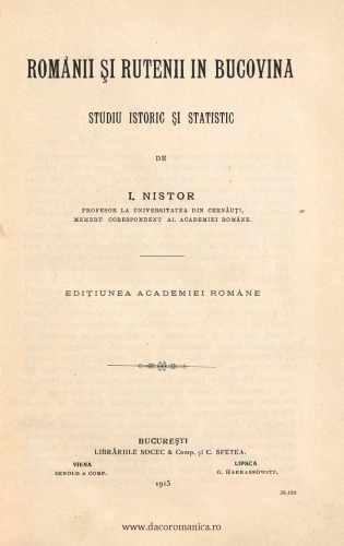Românii și rutenii in Bucovina. Studiu istoric și statistic