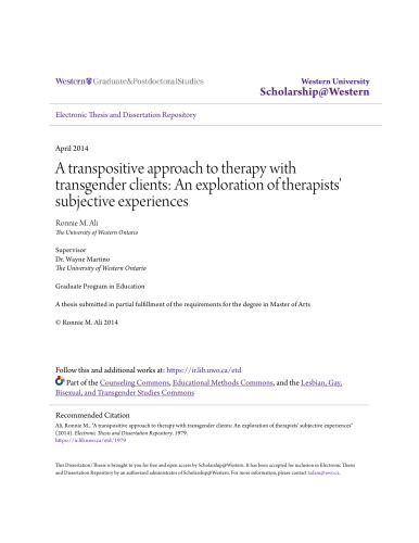 A transpositive approach to therapy with transgender clients: An exploration of therapists’ subjective experiences