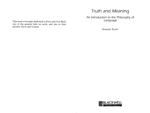 Truth and Meaning: An Introduction to the Philosophy of Language