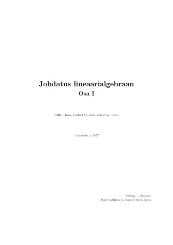 Johdatus lineaarialgebraan, Osa I [lecture notes]