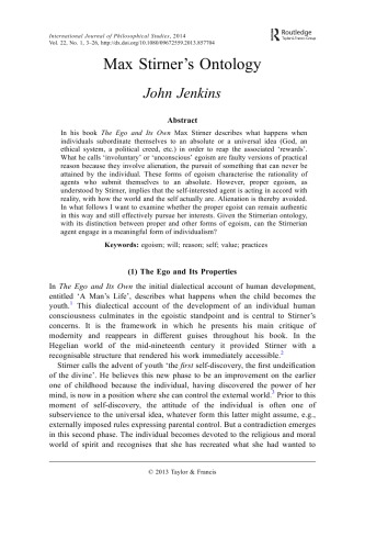 Max Stirner’s Ontology