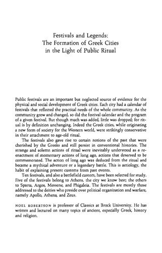 Festivals and Legends: The Formation of Greek Cities in the Light of Public Ritual