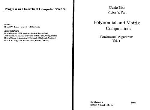 Polynomial and matrix computations. Fundamental algorithms
