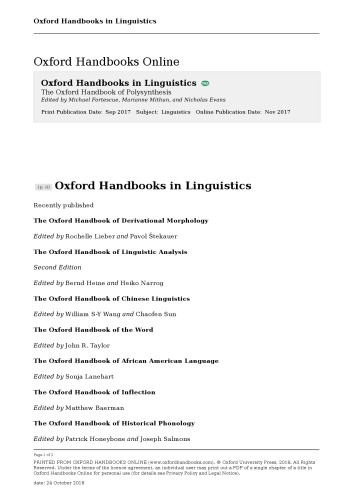 The Oxford Handbook of Polysynthesis
