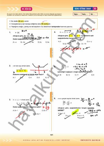 KAF-1 2018 Mutlak Değer Konu Tarama Sınavı, Derece Testi Çözümler