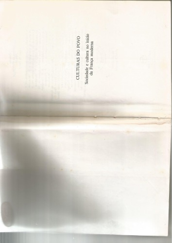 Culturas do Povo: Sociedade e Cultura no Inicio da França Moderna