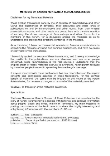 Memoirs of Kanchi munivar: A Floral collection