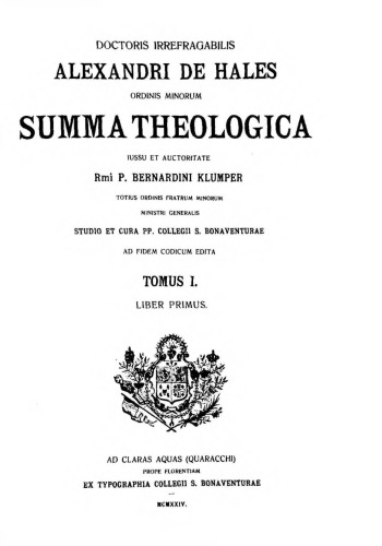 Alexandri de Hales Summa Theologica