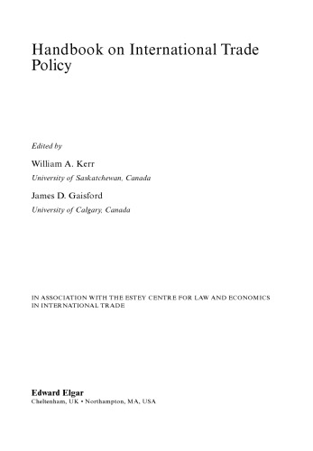 Handbook on International Trade Policy (Elgar Original Reference)