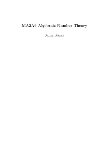 MA3A6 Algebraic Number Theory