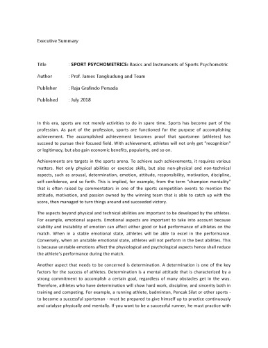 SPORT PSYCHOMETRICS: Basics and Instruments of Sports Psychometric (Executive Summary)