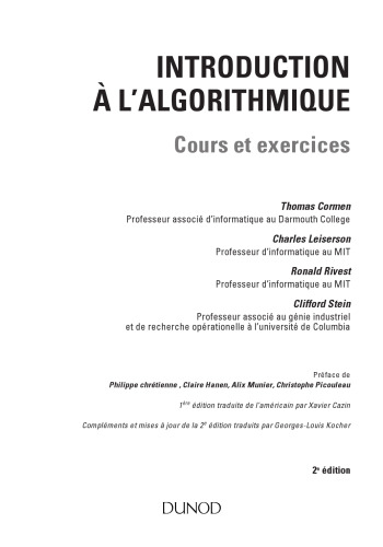 Introduction à l'algorithmique : Cours et exercices corrigés, 2e édition