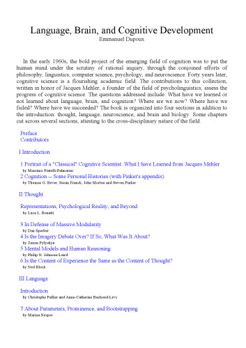 Language, Brain, and Cognitive Development: Essays in Honor of Jacques Mehler