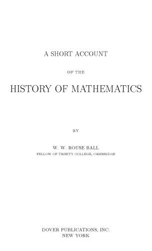 A Short Account of the History of Mathematics