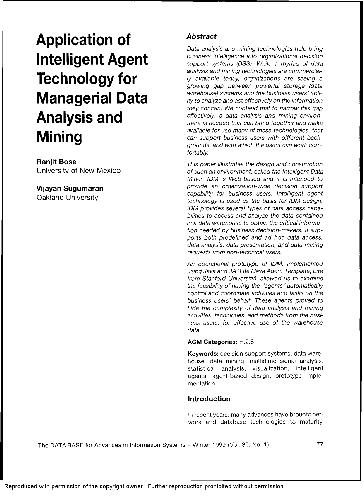Application of Intelligent Agent Technology for Managerial Data Analysis and Mining