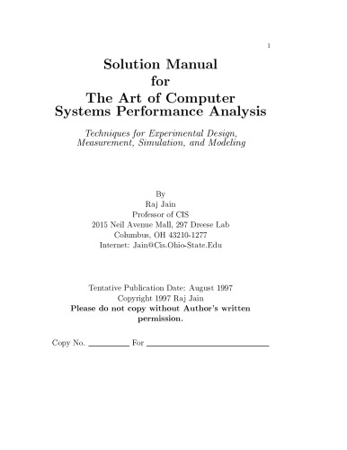 Solution Manual for The Art of Computer Systems Performance by Raj Jain
