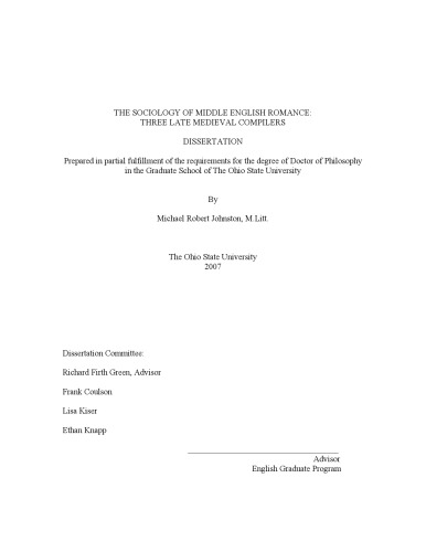 The Sociology of Middle English Romance: Three Late Medieval Compilers