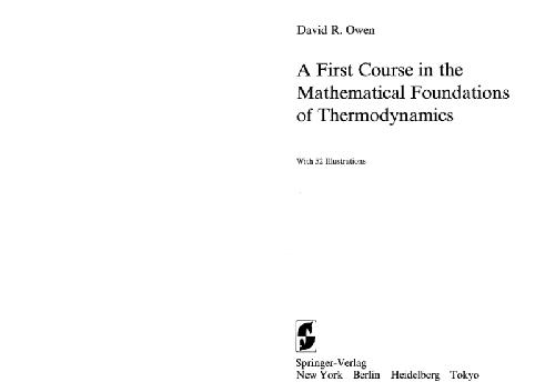 A First Course in the Mathematical Foundations of Thermodynamics