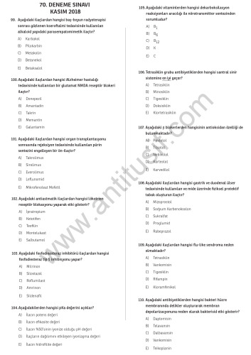 51-70.Denemeler Farmakoloji Testi Bölümleri